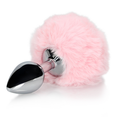 Hasen Schwanz mit Metall Butt Plug - Pink