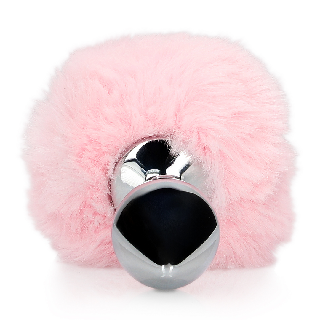 Hasen Schwanz mit Metall Butt Plug - Pink