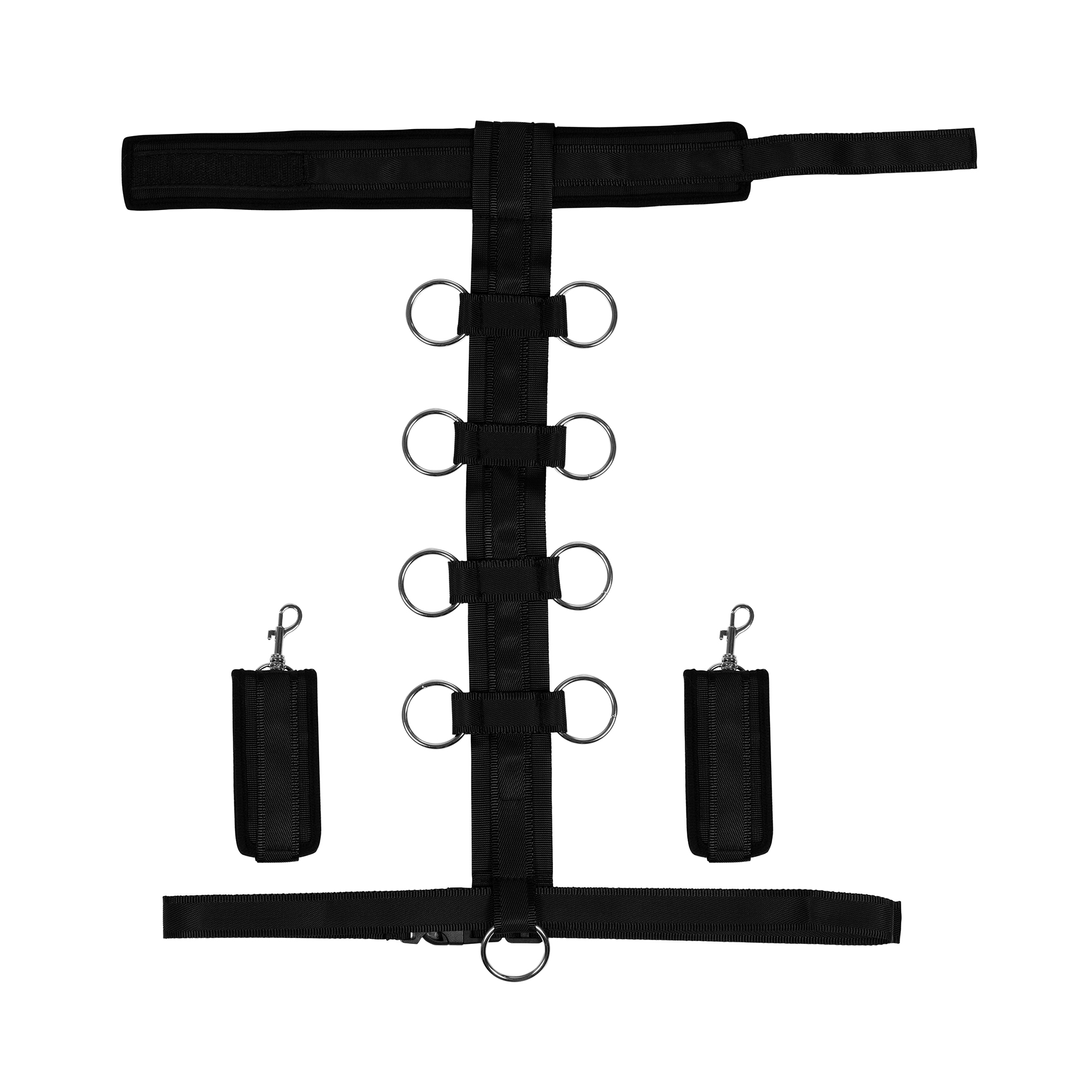 Fesselgeschirr mit Halsband und Handfesseln - Schwarz