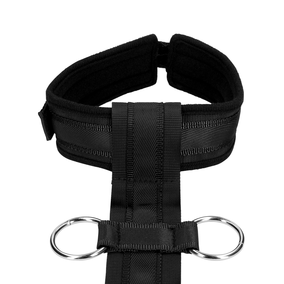 Fesselgeschirr mit Halsband und Handfesseln - Schwarz