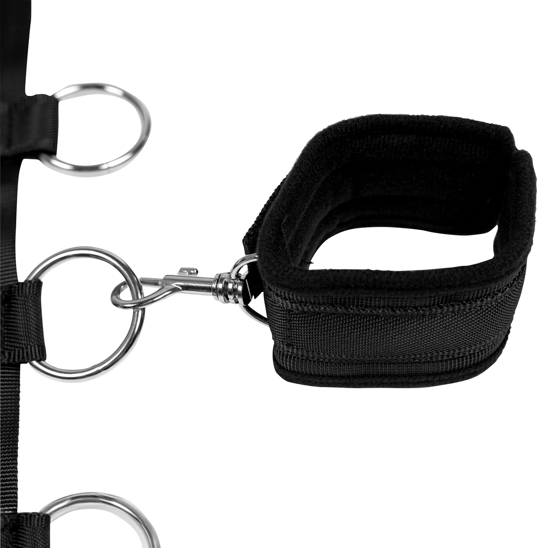 Fesselgeschirr mit Halsband und Handfesseln - Schwarz