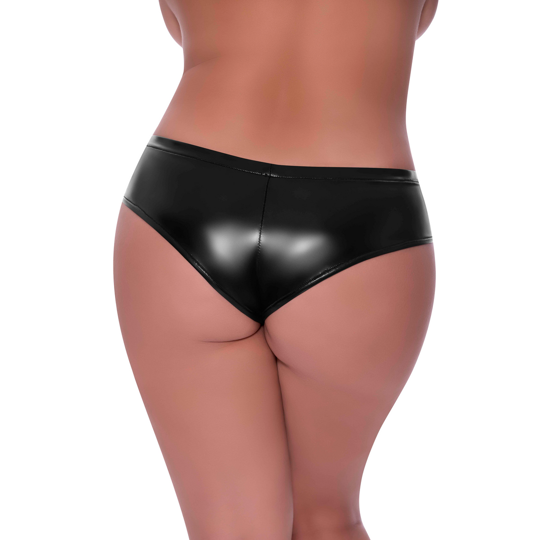 Niedrig geschnittene Spaltzwickel-Boyshorts - 2X - Schwarz
