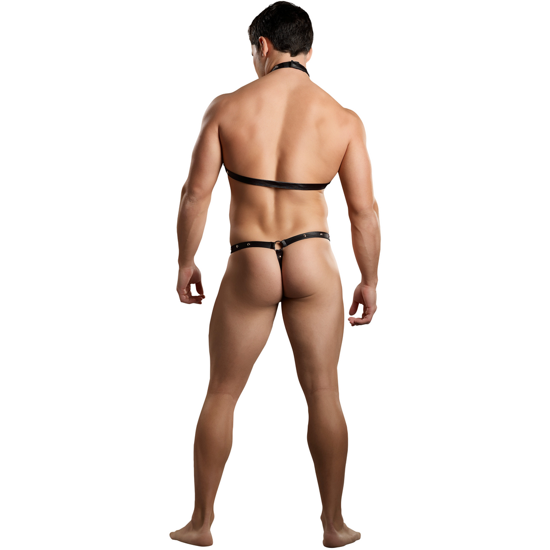 Gladiator - String mit Harness und Choker - S/M - Schwarz