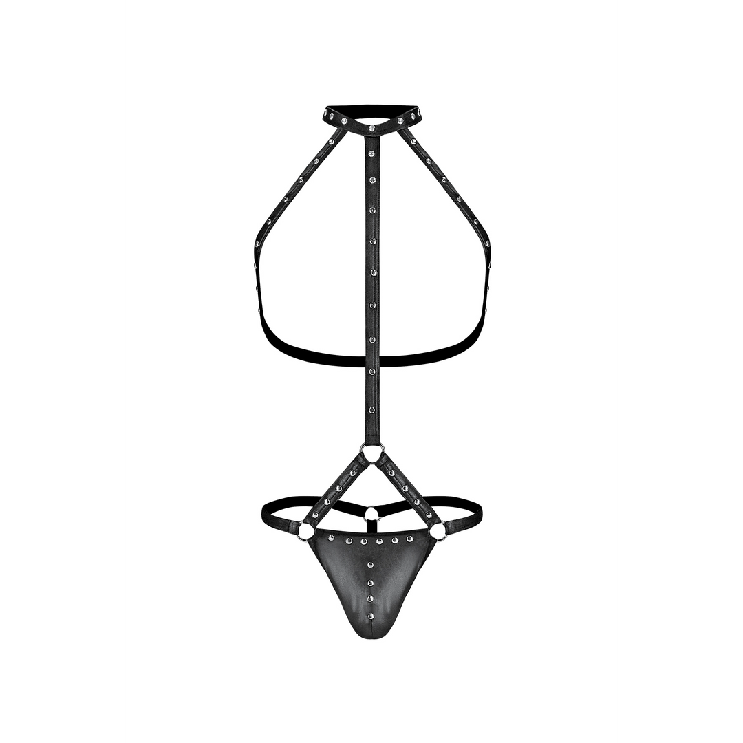 Gladiator - String mit Harness und Choker - S/M - Schwarz