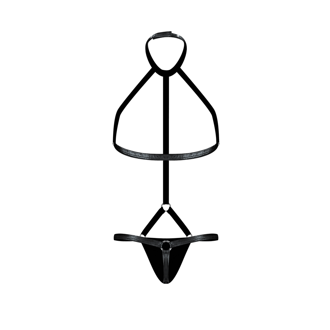 Gladiator - String mit Harness und Choker - S/M - Schwarz