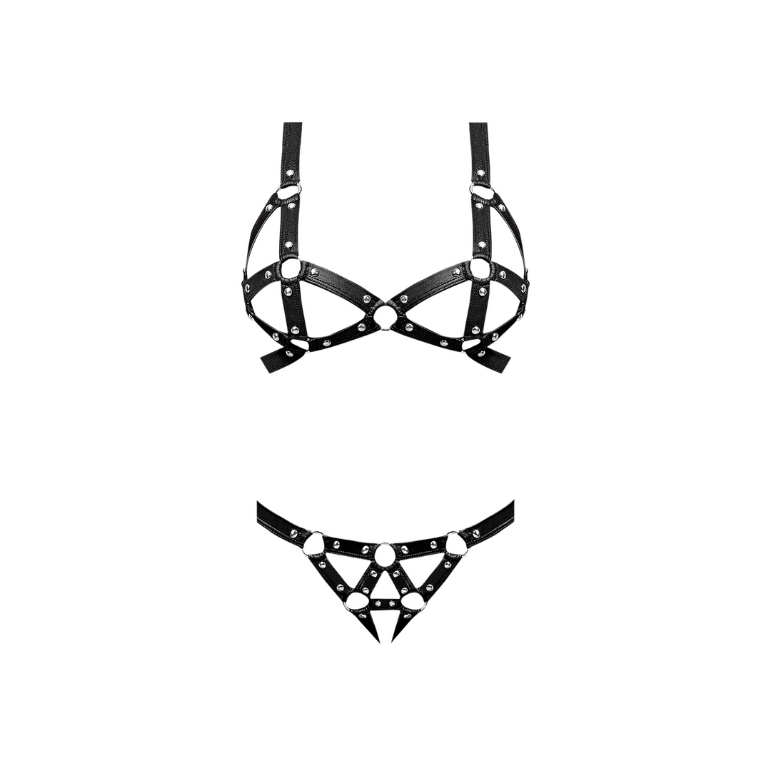Concordia - Sexy Imitationleder-BH und Panties mit Nieten - 2X
