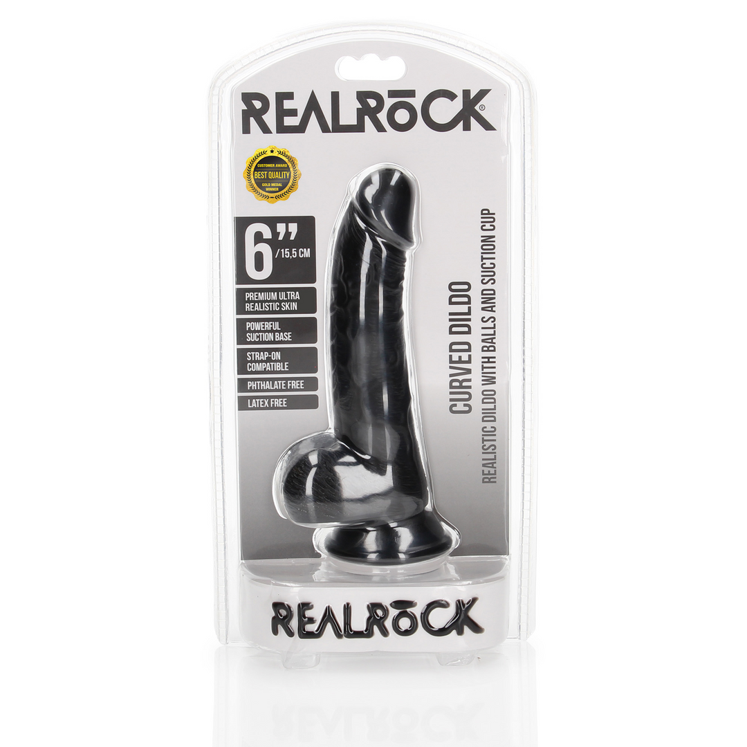 Gekrümmter realistischer Dildo mit Balls und Saugnapf - 6 / 15,5 cm