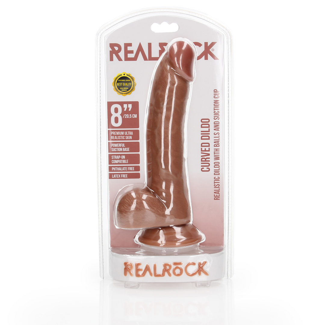 Gebogener realistischer Dildo mit Balls und Saugpunkt - 8 / 20,5 cm