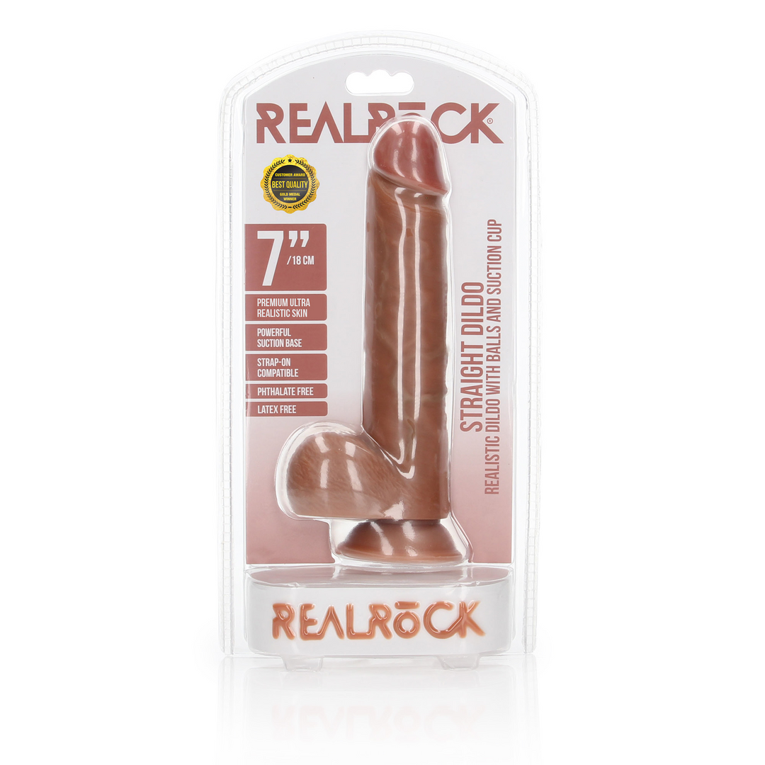 Gerader realistischer Dildo mit Balls und Saugbecher - 7 / 18 cm
