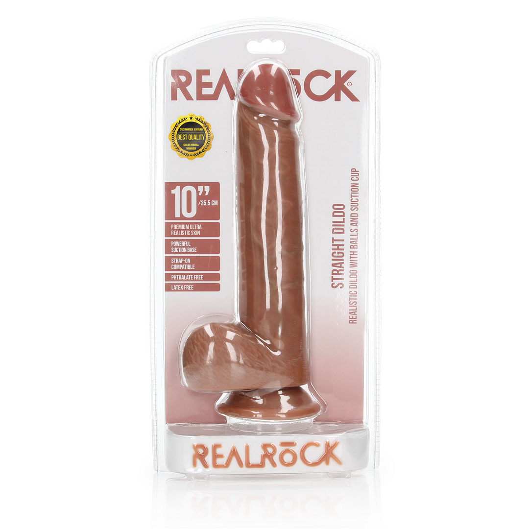 Gerader realistischer Dildo mit Ballen und Saugnapf - 10 / 25,5 cm