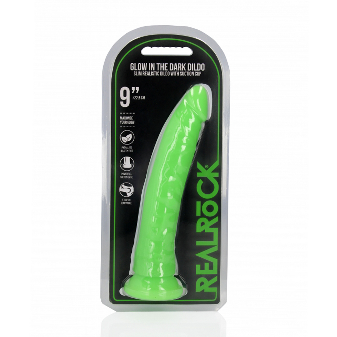 Slim realistische Dildo mit Saugnapf - Leuchtet im Dunkeln - 9'' / 22,5 cm