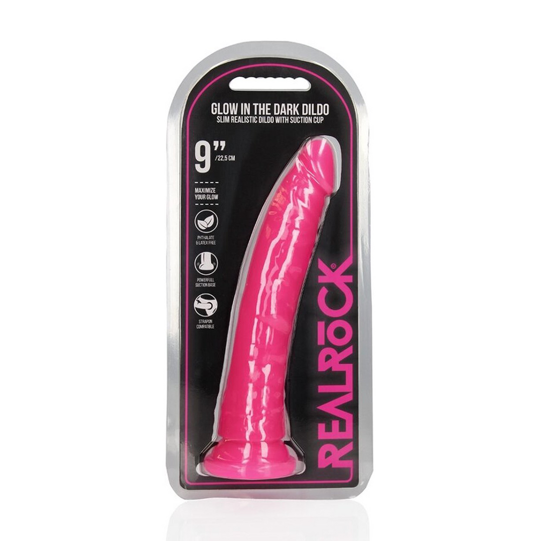 Slim realistischer Dildo mit Saugfuß - Leuchtet im Dunkeln - 9'' / 22,5 cm