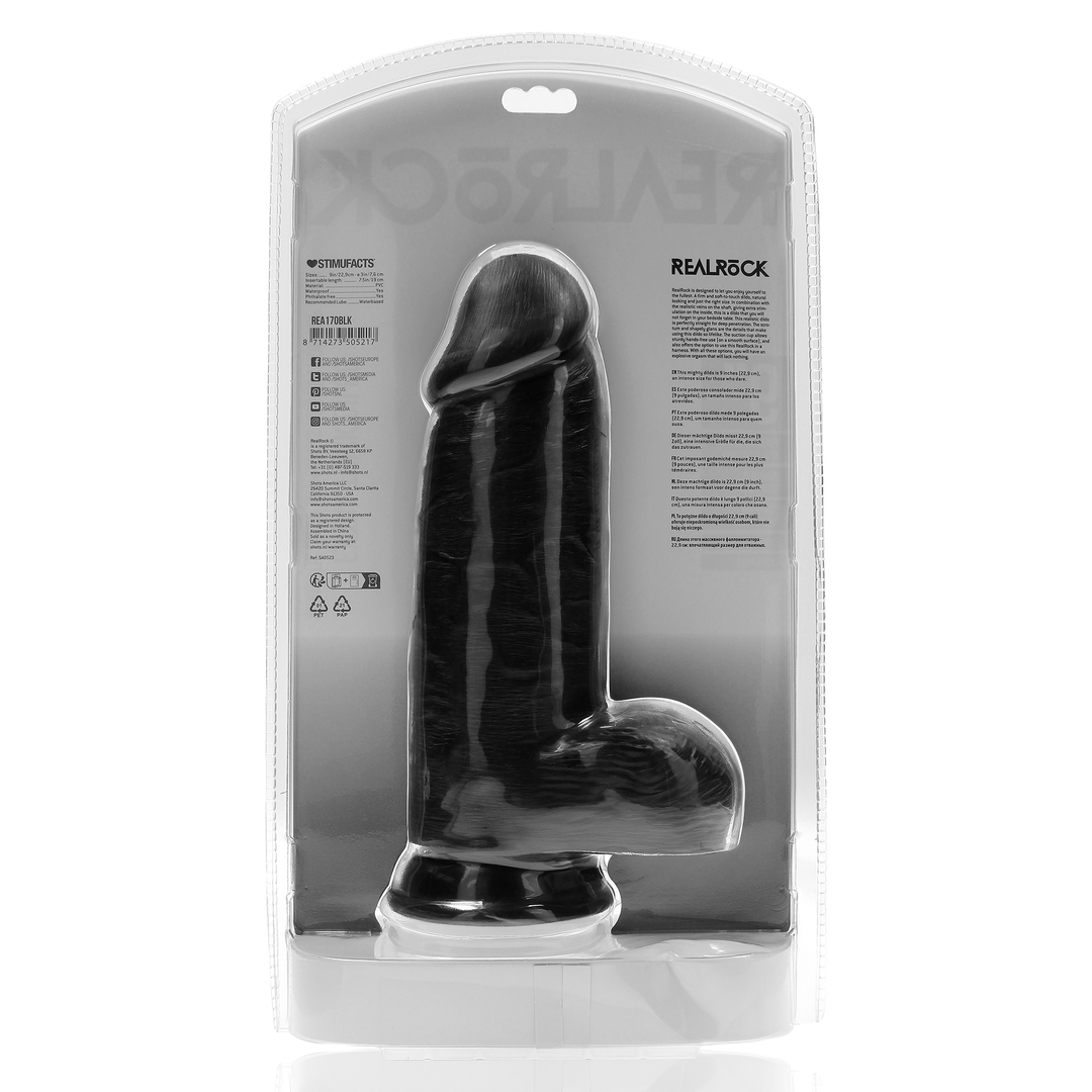 Extra Dick Gerade mit Bällen 9 / 23 cm - Schwarz