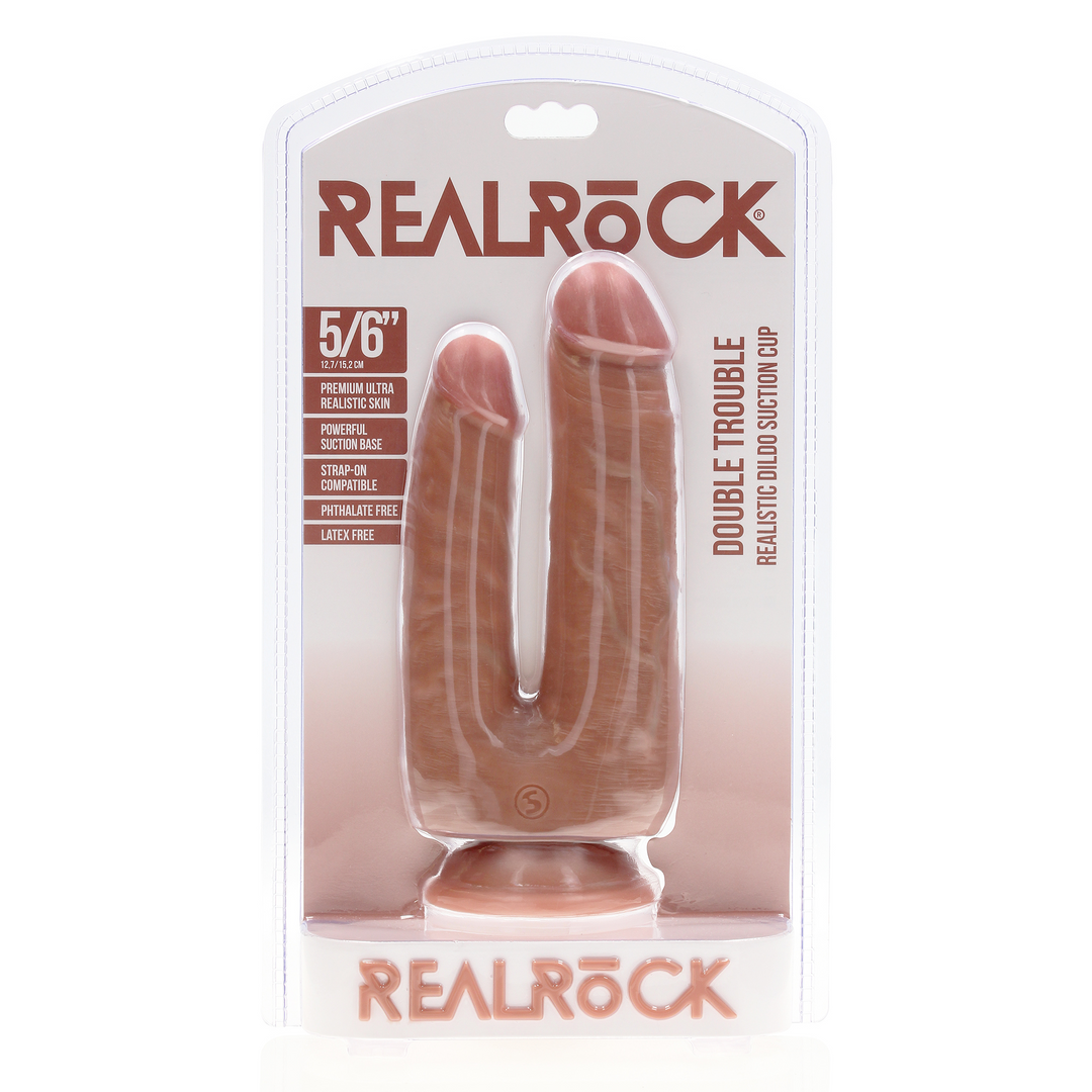 Doppeltes Ärger Dildo 5/6 - 12,7/15,2 cm - Tan