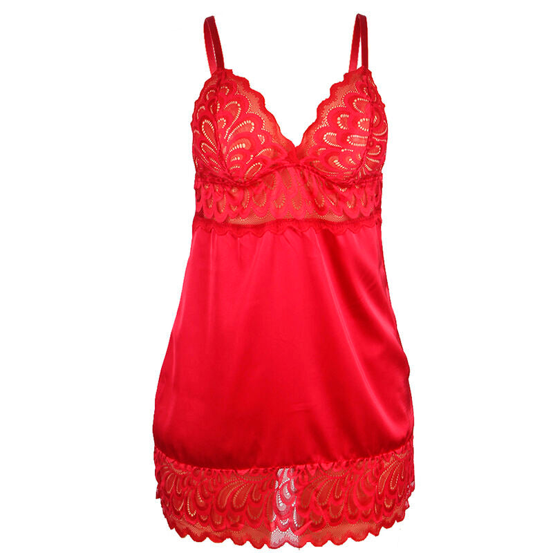 SUBBLIME - SATIN BABYDOLL MIT SPITZE ROT L/XL