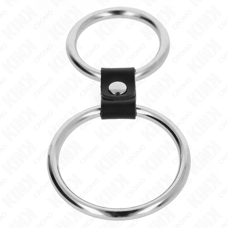 KINK - DOPPELTER PENISRING AUS METALL 3,7 CM BIS 5 CM VERBUNDEN DURCH LEDERBAND MODELL 1