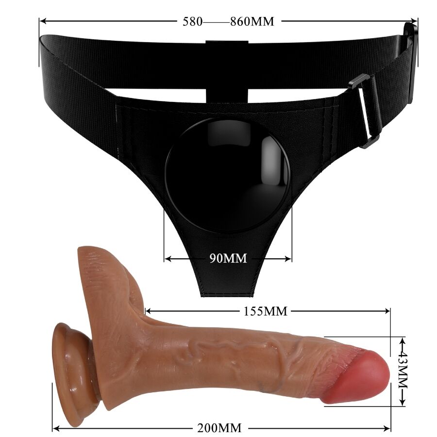 PRETTY LOVE - UNIVERSAL HARNESS SLIP MIT VIBRIERENDEM UND SQUIRTING-DILDO 15,5 CM MULATO