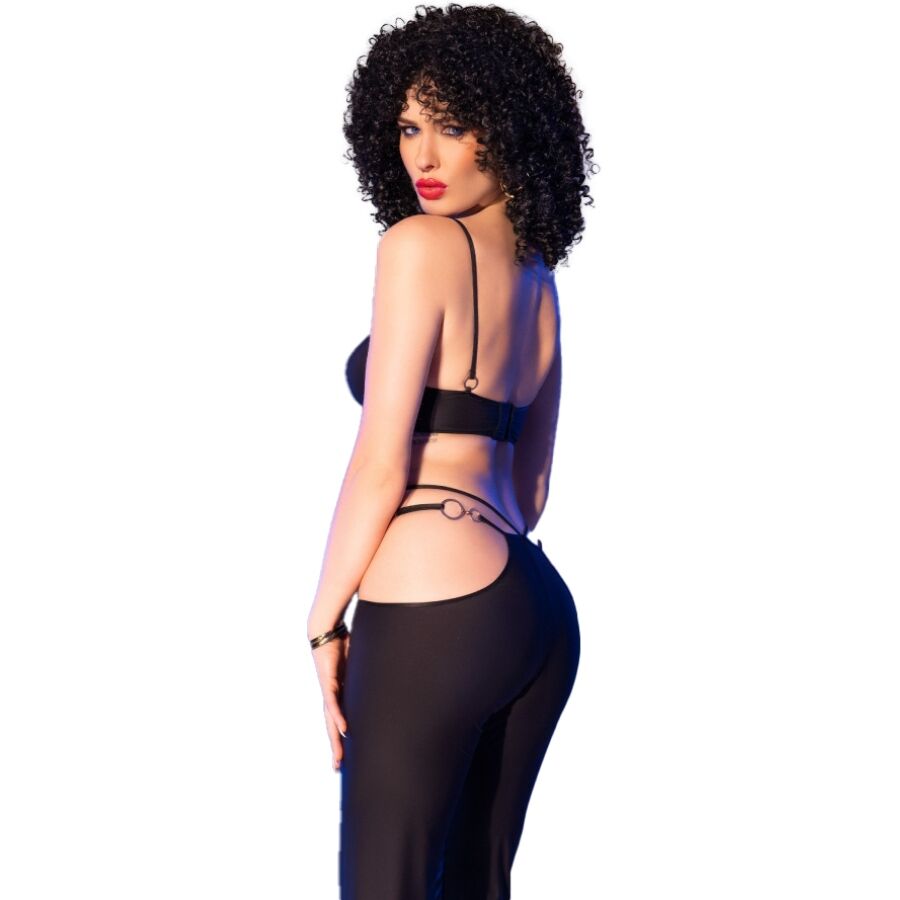 CHILIROSE - CR 4851 SCHWARZES TOP UND LEGGINGS-SET MIT GOLDENEN ACCESSOIRES S