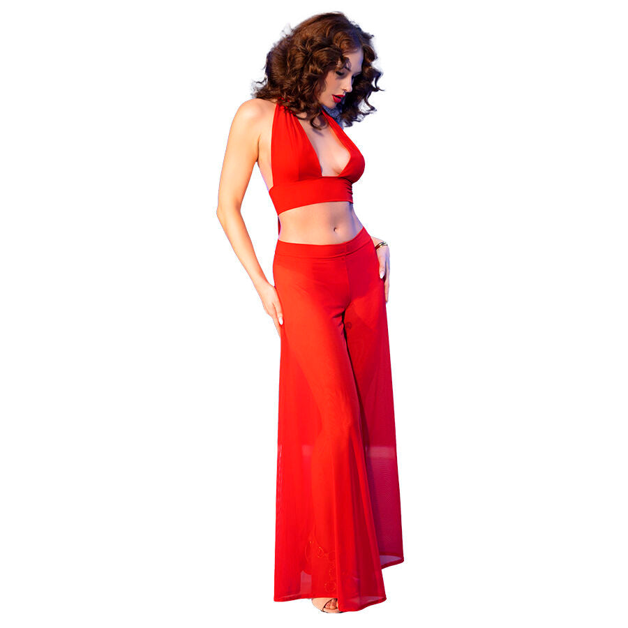 CHILIROSE - CR 4857 ROTES TOP- UND HOSENSET, GRÖSSE L