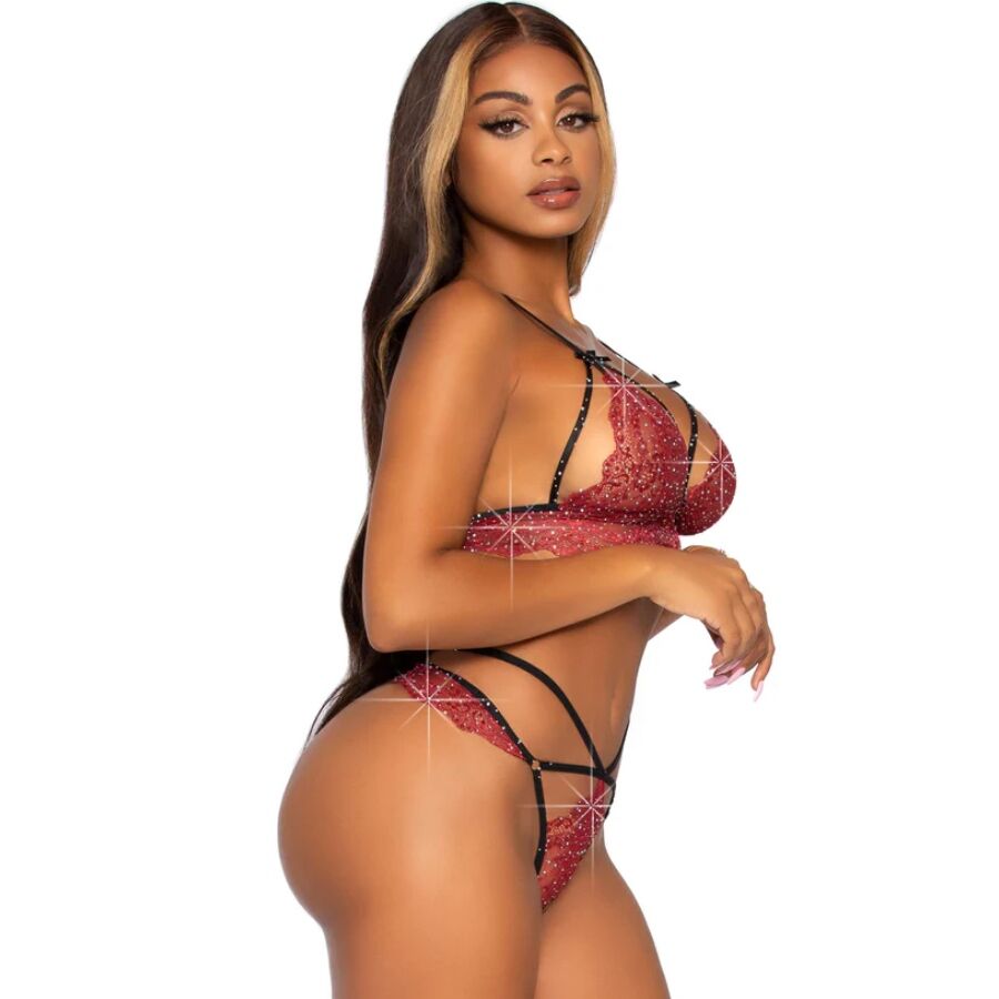 LEG AVENUE - 81623 BH + STRING-SET, BURGUNDERROT, GRÖSSE S