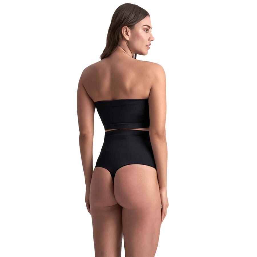 BYE-BRA - TANGA DE TALLE ALTO SIN COSTURAS NEGRO TALLA L