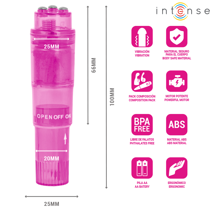 INTENSE - KURT MINI-MASSAGEGERÄT MIT 4 AUSTAUSCHBAREN AUFSÄTZEN PINK
