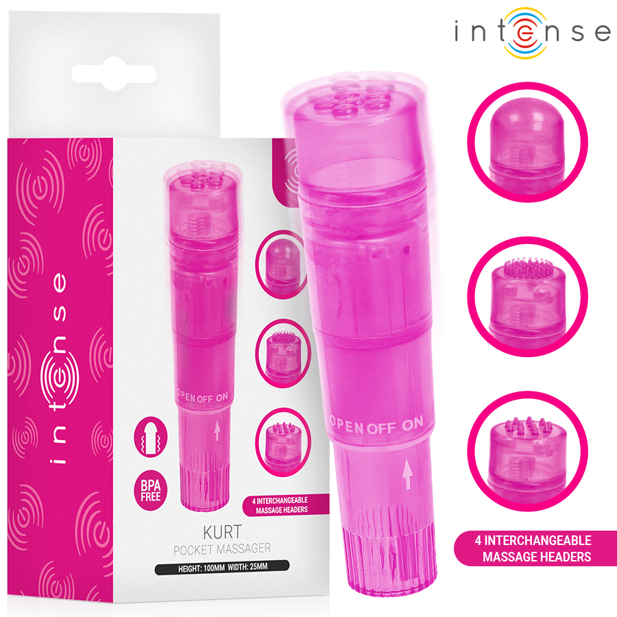 INTENSE - KURT MINI-MASSAGEGERÄT MIT 4 AUSTAUSCHBAREN AUFSÄTZEN PINK