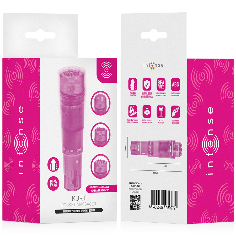 INTENSE - KURT MINI-MASSAGEGERÄT MIT 4 AUSTAUSCHBAREN AUFSÄTZEN PINK