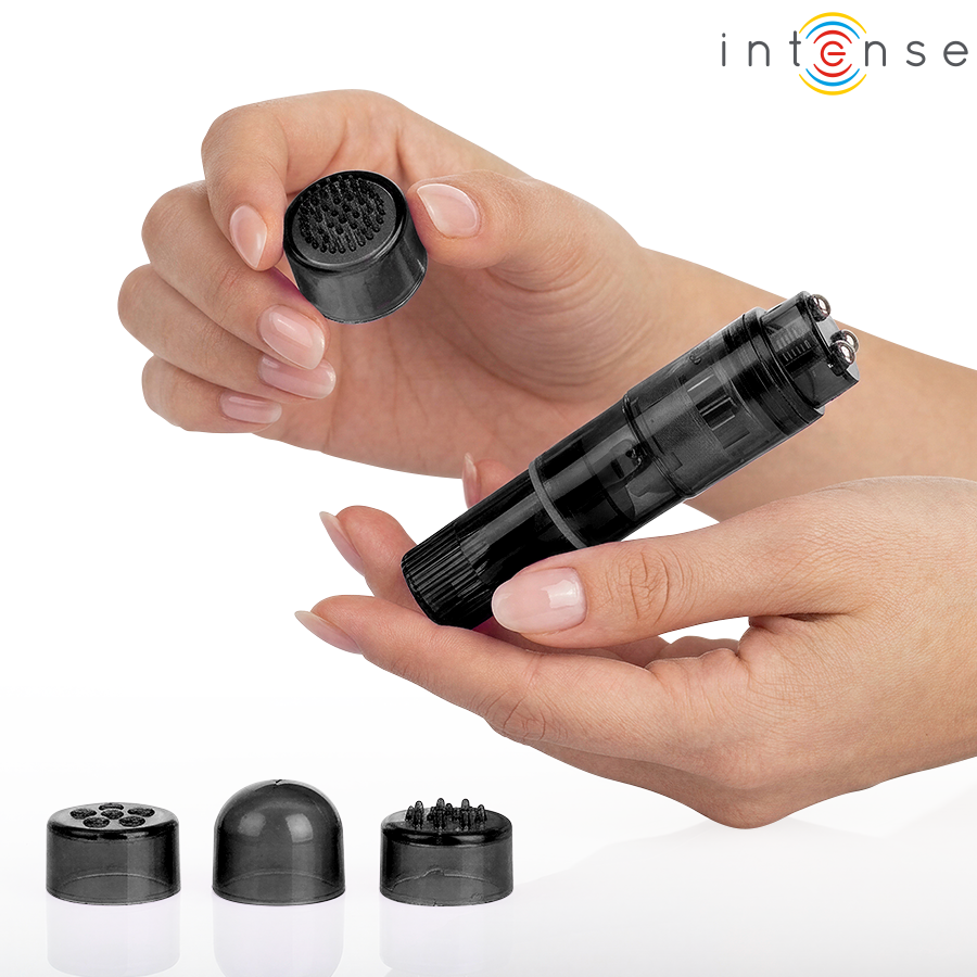 INTENSE - KURT MINI-MASSAGEGERÄT MIT 4 AUSTAUSCHBAREN AUFSÄTZEN SCHWARZ