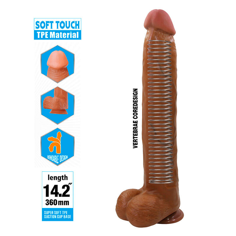 PRETTY LOVE - DANY REALISTISCHER FLEXIBLER DILDO MIT SAUGNAPF 36 CM -Ø- 5,6 CM BRAUN