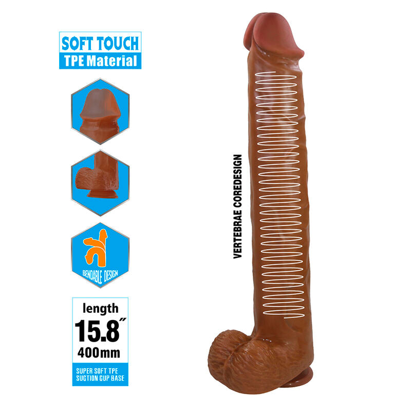 PRETTY LOVE - PAT REALISTISCHER FLEXIBLER DILDO MIT SAUGNAPF 40 CM -Ø- 6 CM BRAUN