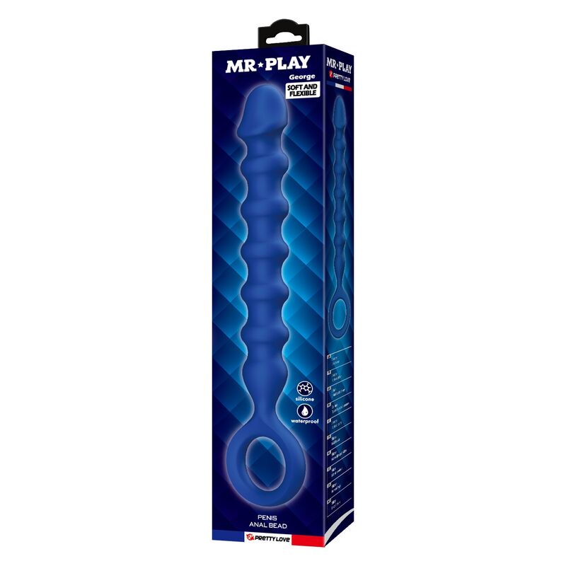 MR PLAY – BLAUE SILIKON-ANALPERLEN & ANALPLUG – Ø – 3,4 CM – 28,5 CM