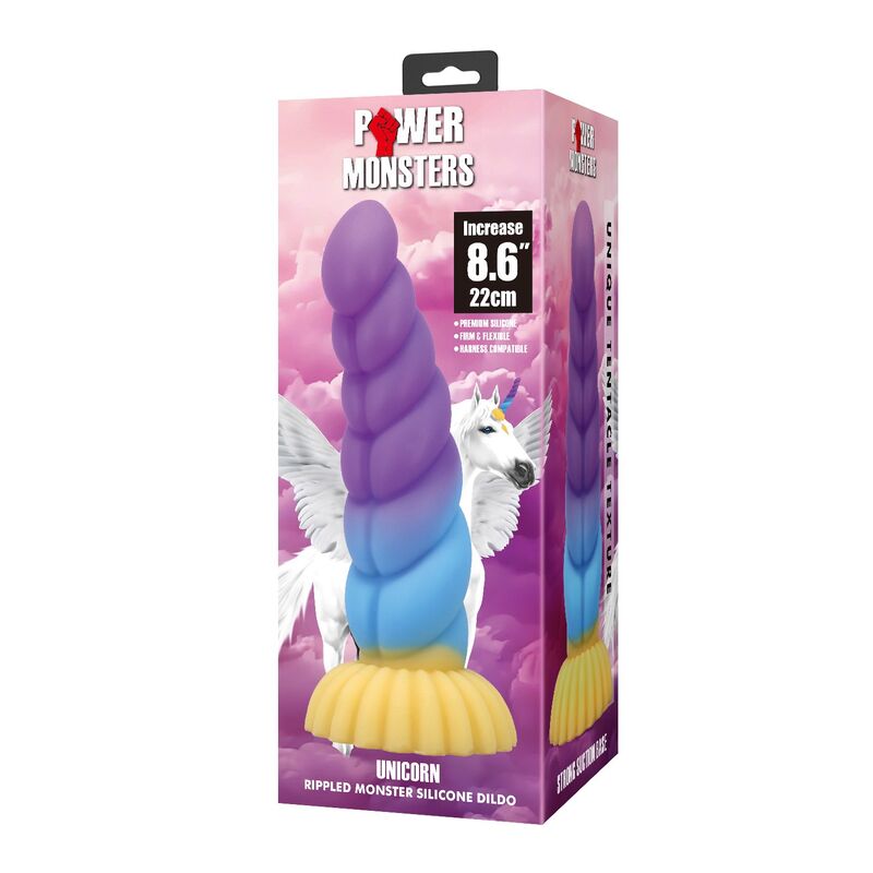 POWER MONSTERS - EINHORN DREIFARBIGER FANTASIE-SILIKONDILDO 22 CM Ø 5 CM