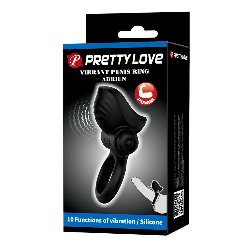PRETTY LOVE - ADRIEN VIBRIERENDER PENISRING MIT 10 FUNKTIONEN, SCHWARZ