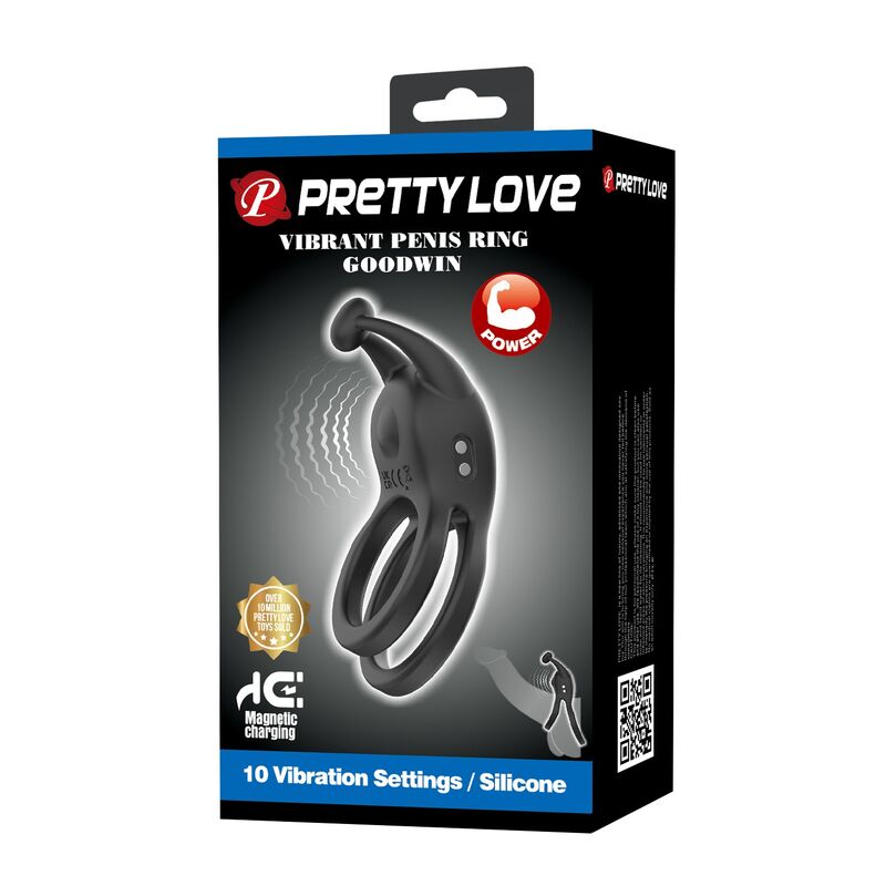 PRETTY LOVE – GOODWIN WIEDERAUFLADBARER DOPPELVIBRIERENDER PENNISRING, SCHWARZ
