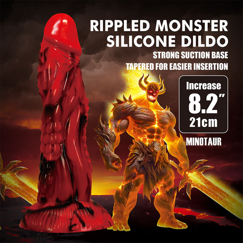 POWER MONSTERS - MINOTAUR FANTASY DILDO MIT SAUGAUFGANG 21 CM Ø 5 CM ROT & SCHWARZ