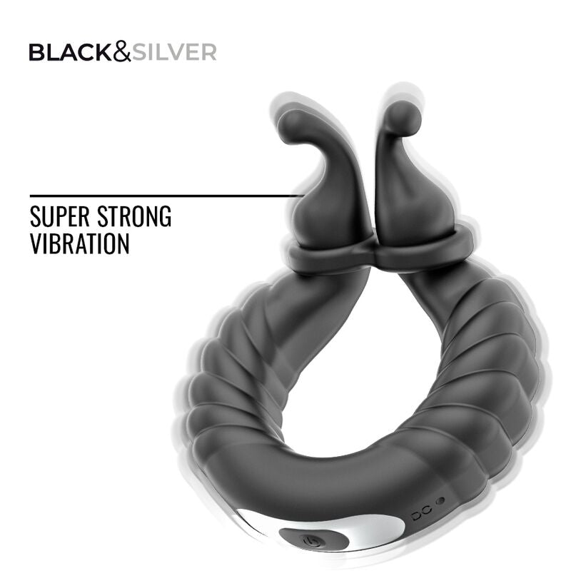 Black & Silver – Wiederaufladbarer Vibrationsring für Paare von Neo, Schwarz