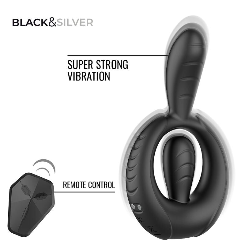 Black & Silver – Deckard Wiederaufladbarer Vibrationsring mit Fernbedienung Schwarz