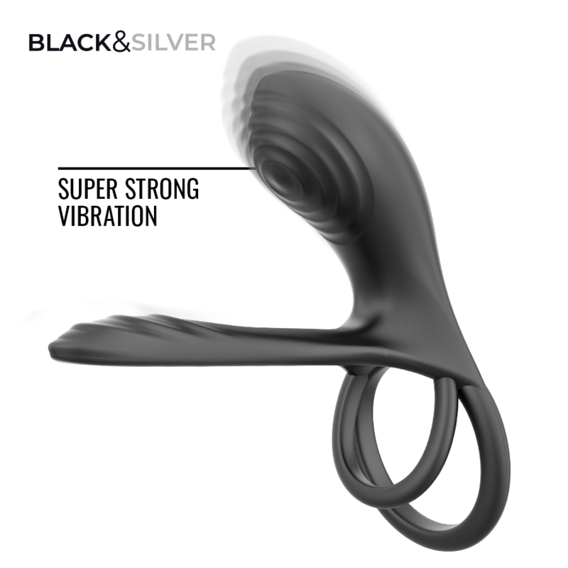 Black & Silver – Wiederaufladbarer Vibrationsring von Ripley mit Fernbedienung Schwarz