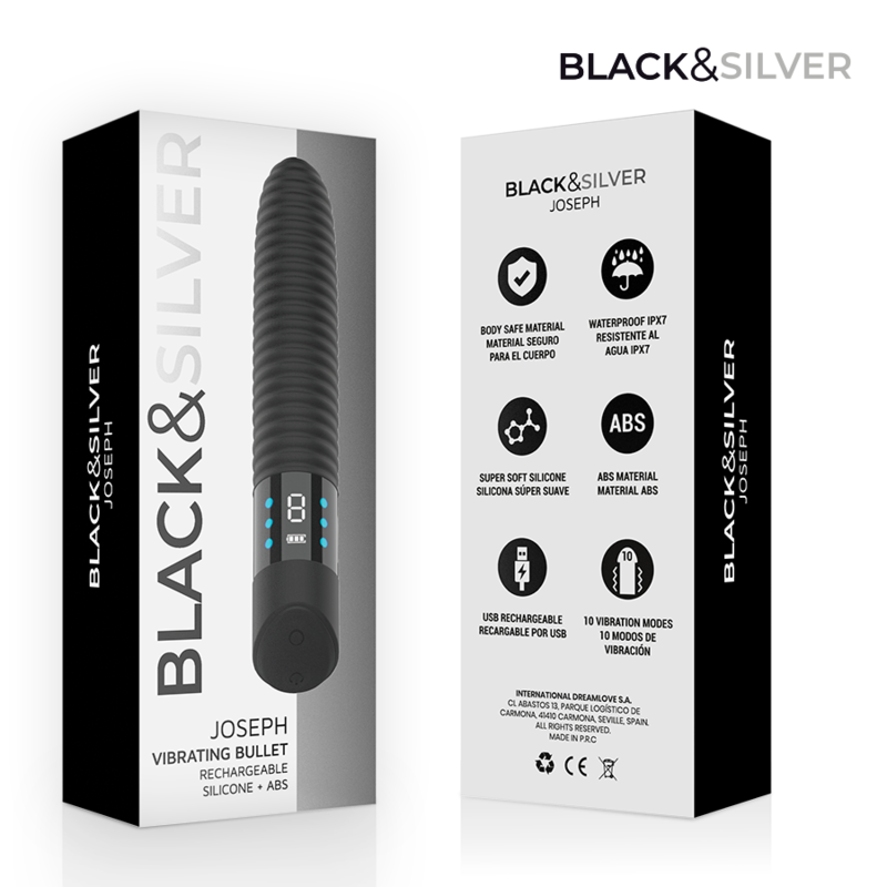 Black & Silver – Joseph USB-Aufladbarer Vibrator mit LED-Anzeige Schwarz