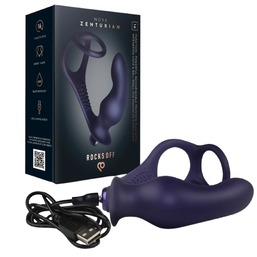 Rocks-Off – Nova Zenturian Vibrierender Prostatapulver mit Ringen, 16 Modi, Dunkelblau