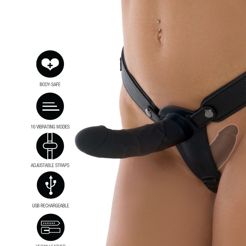 Hidden Desire – Inferno-Gurt mit 14 cm cm Silikon-Doppelvibrationsdildo und Fernbedienung Schwarz