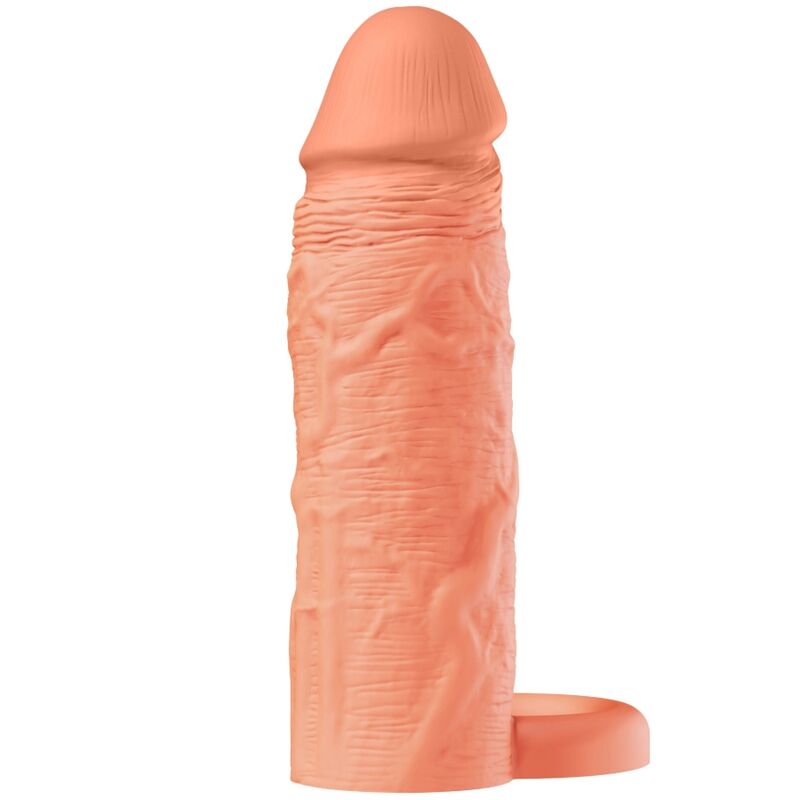 Hidden Desire – Inferno Flüssigsilikon-Verlängerungshülse mit Ring, 18 cm Ø 4,5 cm – Hautton