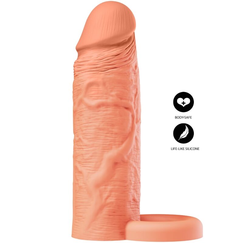 Hidden Desire – Inferno Flüssigsilikon-Verlängerungshülse mit Ring, 18 cm Ø 4,5 cm – Hautton