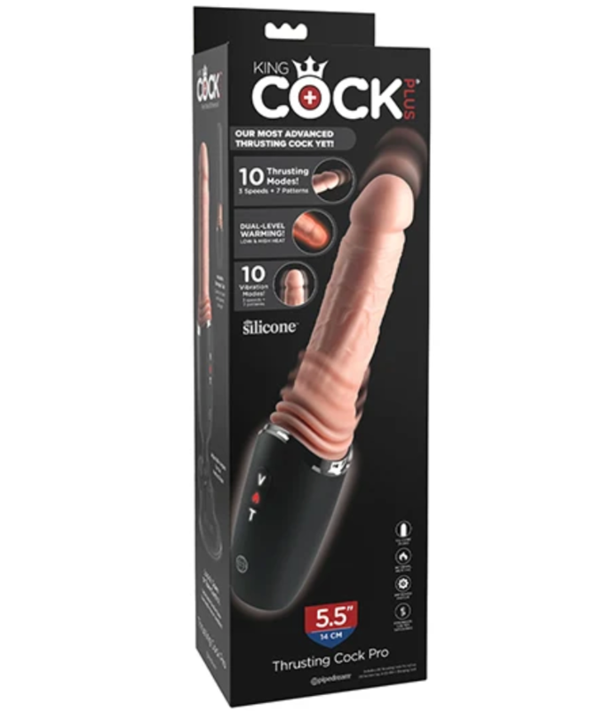 KING COCK PLUS – STOSSENDER SILIKON-DILDO MIT GASHEBEL, VIBRATIONSFUNKTION UND WÄRMELICHT, 12.7 CM