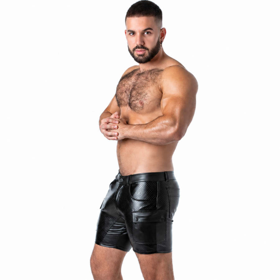 Locker Gear – Punch Hole Leatherette Cargo-Shorts Schwarz XL