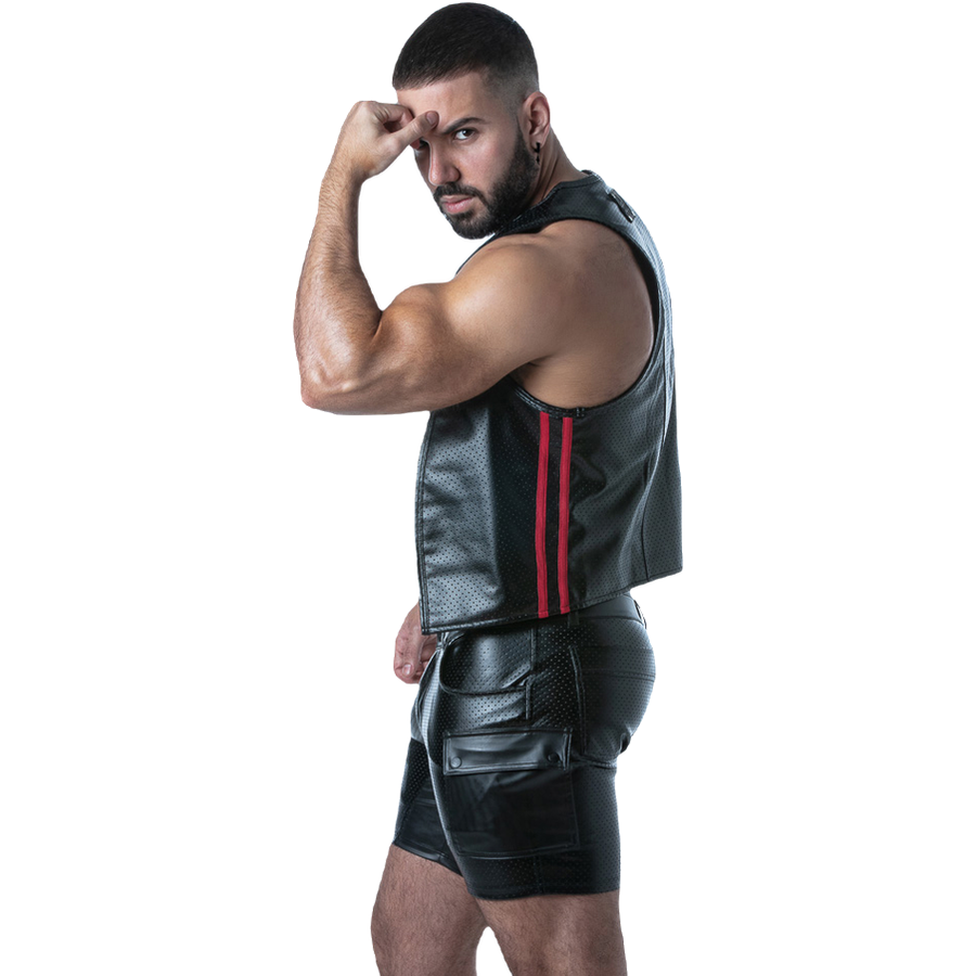 Locker Gear – Punch Hole Leatherette Weste Rot S