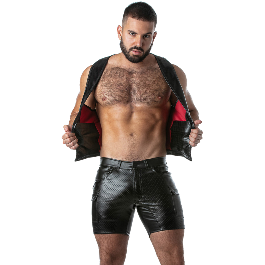 Locker Gear – Punch Hole Leatherette Weste Rot L