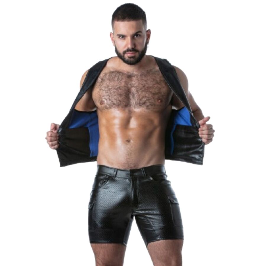 Locker Gear – Punch Hole Leatherette Weste Blau XL