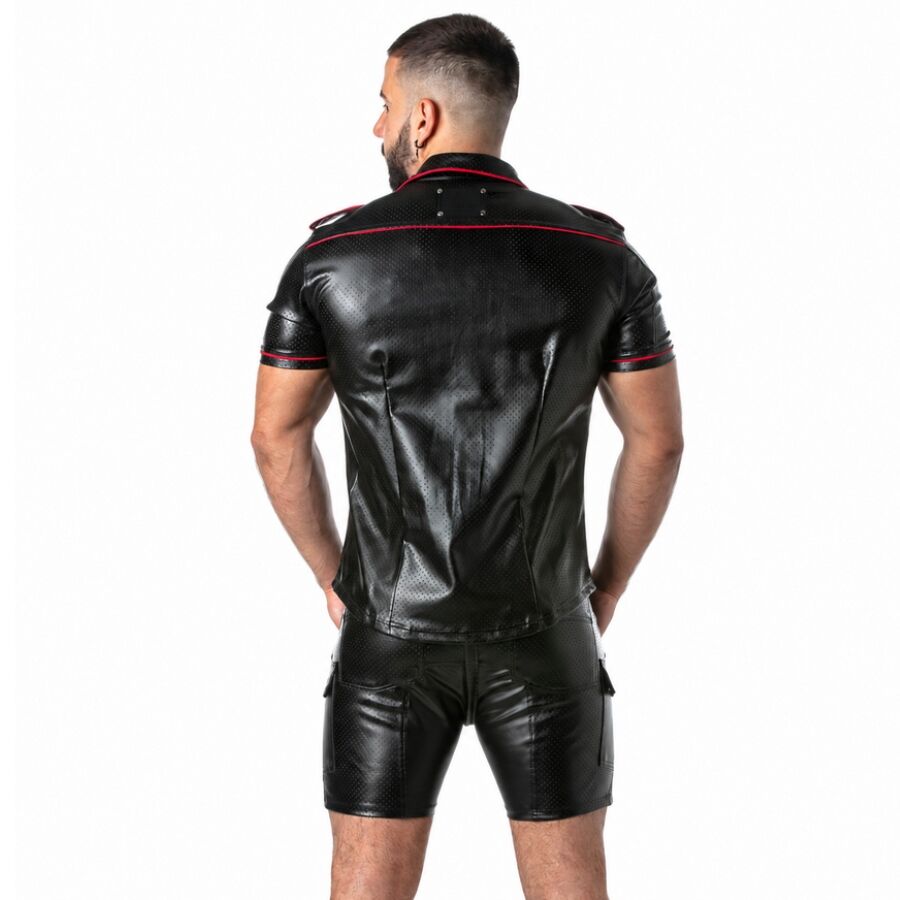 Locker Gear – Punch Hole Leatherette Hemd Rot S